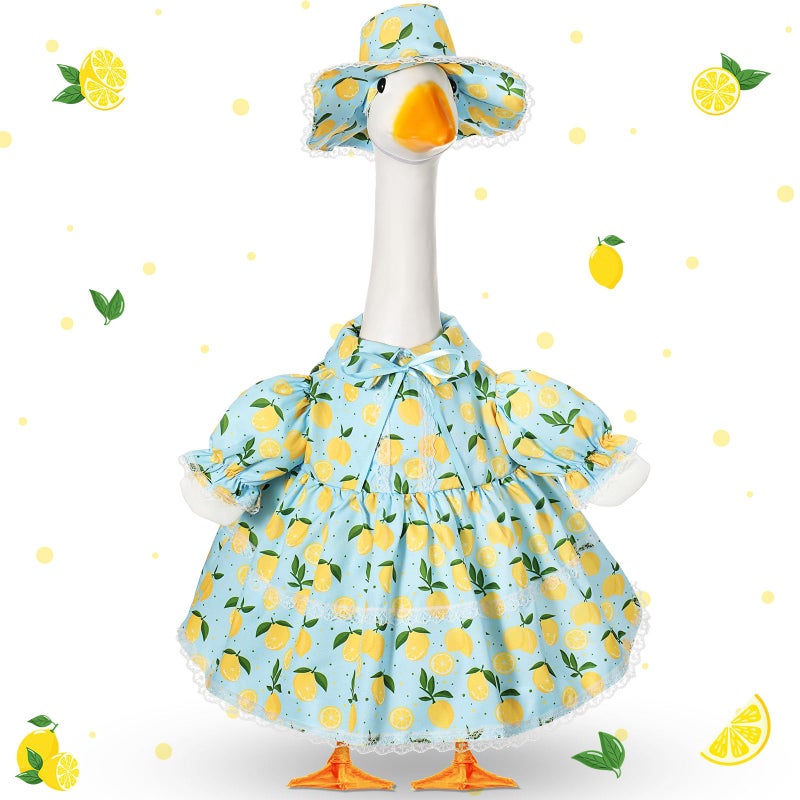 FuWeave Spring Porch Goose Outfit for 23''h Cement Statue Goose Skirt Costume for Summer Outdoor Yard Lawn Patio Decor(Lemon) - Image 1