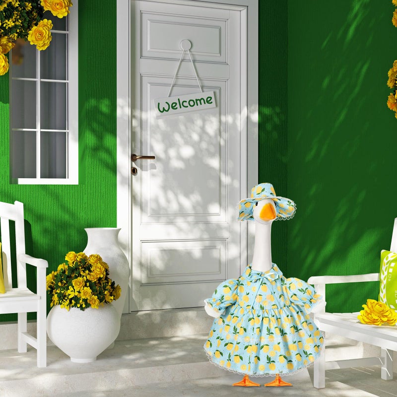 FuWeave Spring Porch Goose Outfit for 23''h Cement Statue Goose Skirt Costume for Summer Outdoor Yard Lawn Patio Decor(Lemon) - Image 4