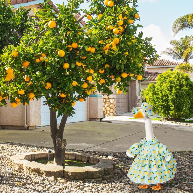 FuWeave Spring Porch Goose Outfit for 23''h Cement Statue Goose Skirt Costume for Summer Outdoor Yard Lawn Patio Decor(Lemon) - Image 5