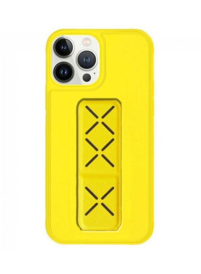 ACLIX iPhone 14 Pro 6.1 Case with Magnetic Stand & Holder, Premium Silicone Vertical horizontal Hand Strap Grip Multi Stand Car Mount Kickstand Case Cover Yellow