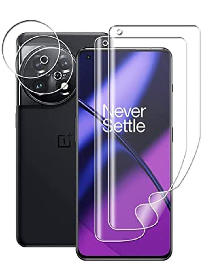 حامي الشاشة (2) + حامي الكاميرا (2) لهاتف OnePlus 11 5G، فيلم من الزجاج المقوى المنحني الواقي وحامي الكاميرا مع حامي الشاشة الناعم من TPU فائق الدقة ويتوافق مع الحافظة، خالٍ من الفقاعات. - Image 1