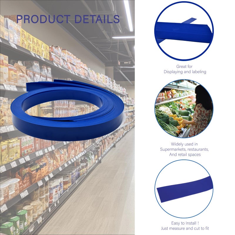Store Fixtures Direct رفوف جندولا الزخرفية شرائط إدخال الفينيل مقطوعة مسبقًا 48" × 1.25" قنوات الرف C، زرقاء، 100 عبوة - Image 3