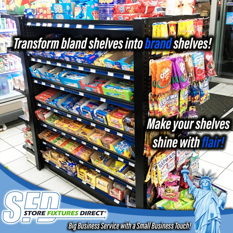 Store Fixtures Direct رفوف جندولا الزخرفية شرائط إدخال الفينيل مقطوعة مسبقًا 48" × 1.25" قنوات الرف C، زرقاء، 100 عبوة - Image 2