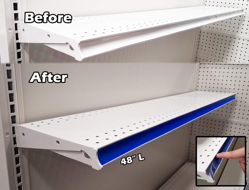 Store Fixtures Direct رفوف جندولا الزخرفية شرائط إدخال الفينيل مقطوعة مسبقًا 48" × 1.25" قنوات الرف C، زرقاء، 100 عبوة - Image 4