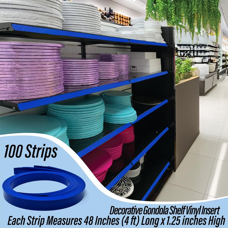 Store Fixtures Direct رفوف جندولا الزخرفية شرائط إدخال الفينيل مقطوعة مسبقًا 48" × 1.25" قنوات الرف C، زرقاء، 100 عبوة - Image 5