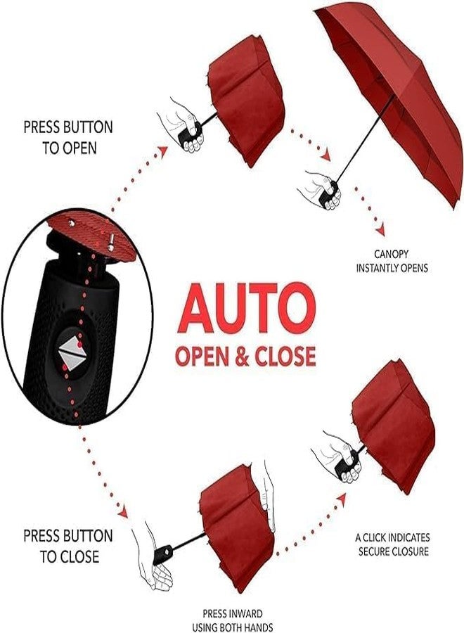 FEXONXA UV Protection Windproof Compact Umbrella - Large 3-Fold Travel Umbrella for Men, Women & Kids - Auto Open & Close, Strong & Lightweight, Sun and Rain Protection (Red) - Image 4