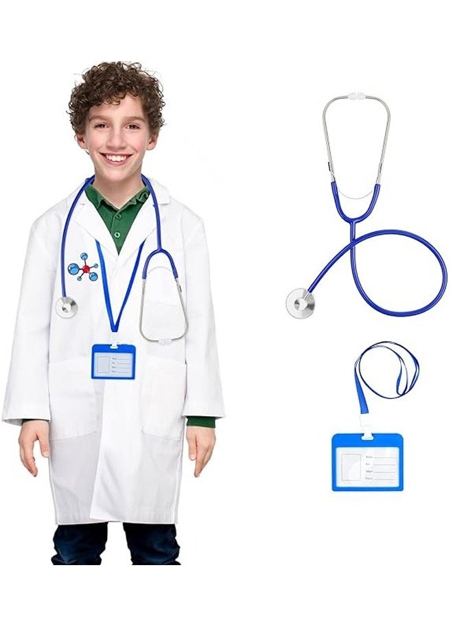 Doctor Costume Kit for Kids, White Lab Coat , Halloween Costumes for Girls & Boys with Doctor Coat, with ID card holders  & Stethoscope for Kids 110cm