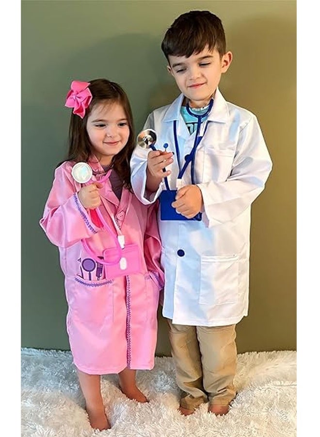 Doctor Costume Kit for Kids, White Lab Coat , Halloween Costumes for Girls & Boys with Doctor Coat, with ID card holders  & Stethoscope for Kids 110cm