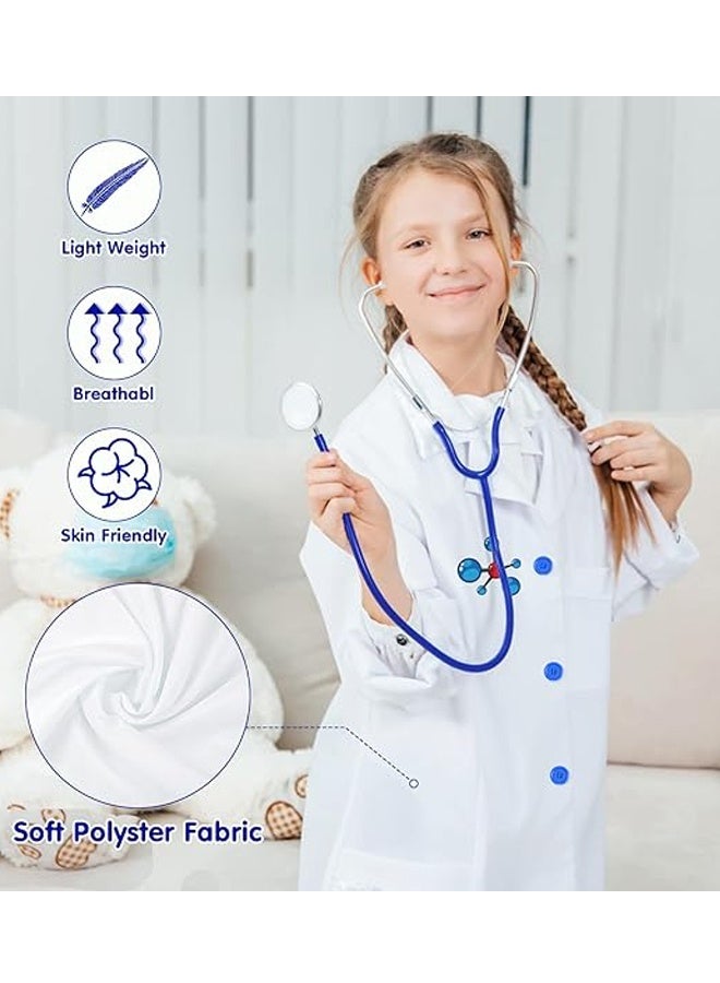 Doctor Costume Kit for Kids, White Lab Coat , Halloween Costumes for Girls & Boys with Doctor Coat, with ID card holders  & Stethoscope for Kids 110cm