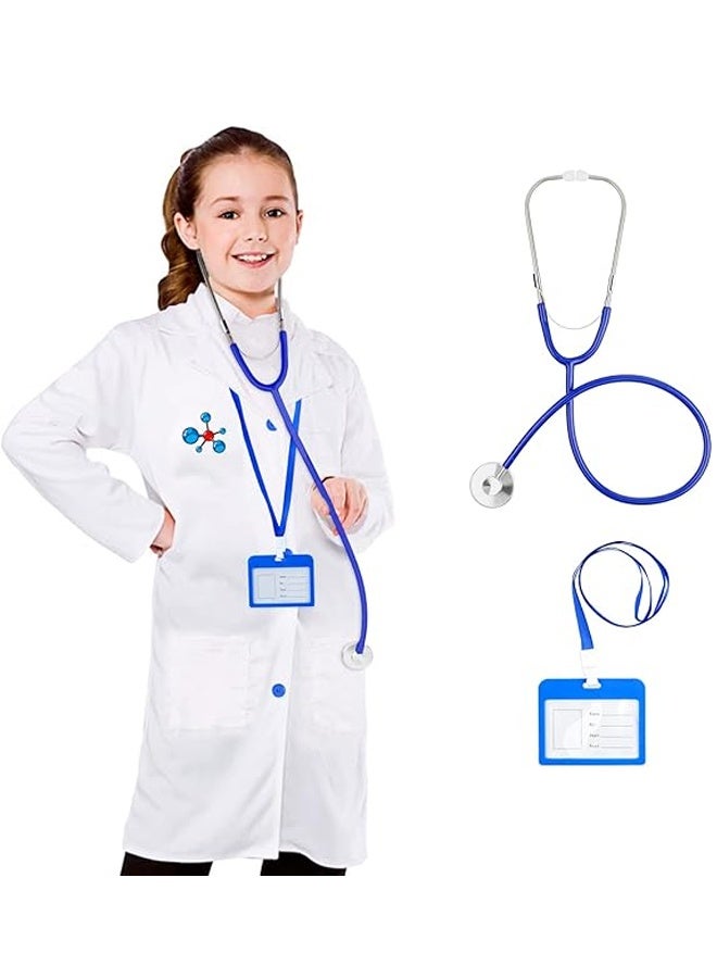 Doctor Costume Kit for Kids, White Lab Coat , Halloween Costumes for Girls & Boys with Doctor Coat, with ID card holders  & Stethoscope for Kids 110cm