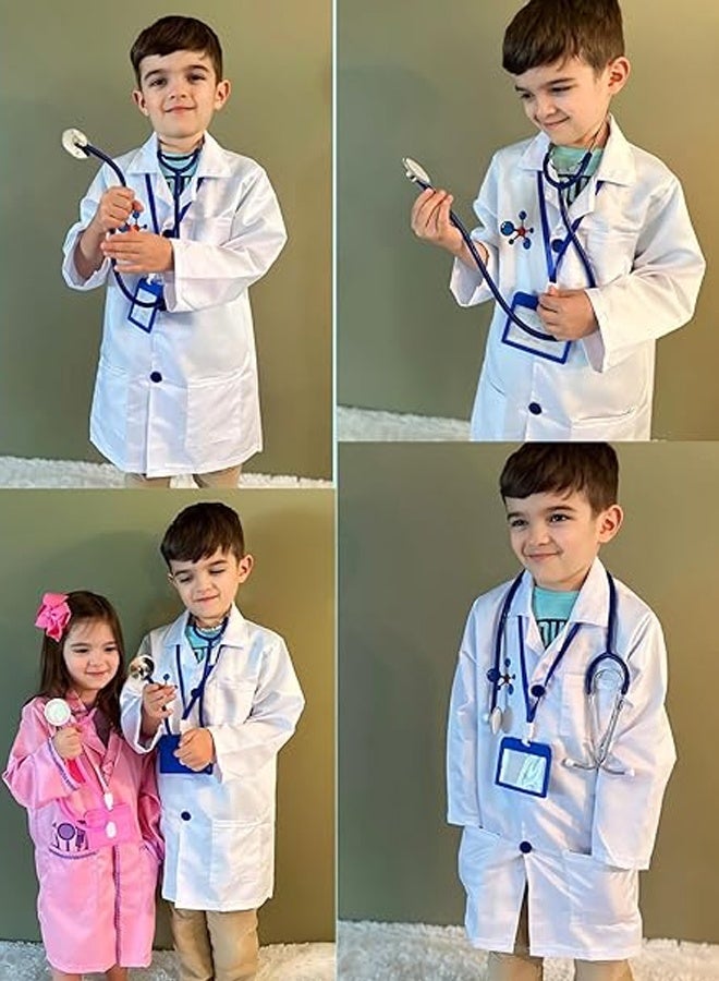 Doctor Costume Kit for Kids, White Lab Coat , Halloween Costumes for Girls & Boys with Doctor Coat, with ID card holders  & Stethoscope for Kids 110cm