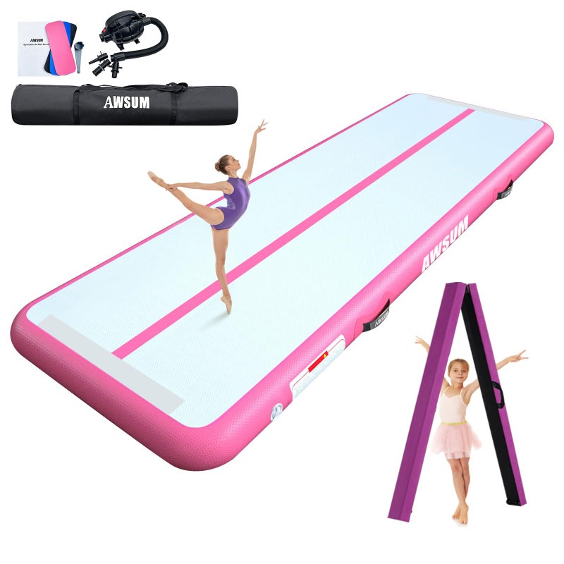 AWSUM 6.6ft Gymnastics Mat with Balance Beam, 4" Thick Inflatable Tumbling Mat Track & Foldable Anti-Slip Beam, Gym Equipment for Kids, with Electric Pump - Image 1