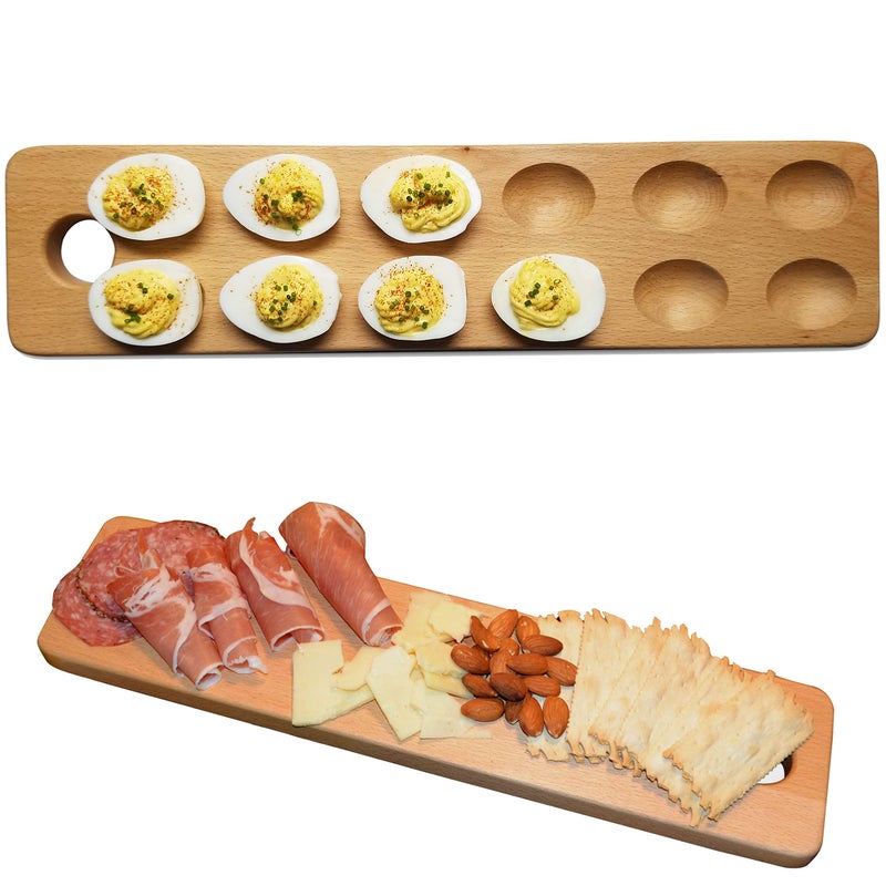 HIGHERHUMAN HigherHuman Reversible Wood Deviled Egg Tray and Charcuterie Board Cheese Serving Platter 