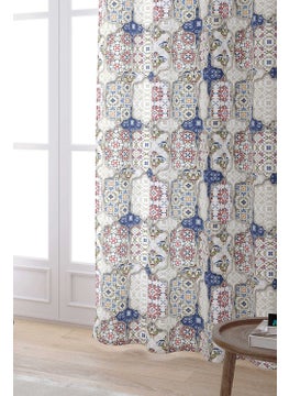 Cango Home Cream Navy Blue Vintage Retro Patterned Digital Printed Curtain CGH617-PR  - Image 2