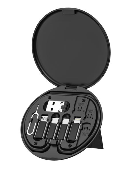 Multi Function Charging Cables Suit Storage Kit Case with Take Card Pin, Type C To Type C, Micro And Lightning, USB A To Type C, Micro and Lightning, TF and SIM Cards Storage