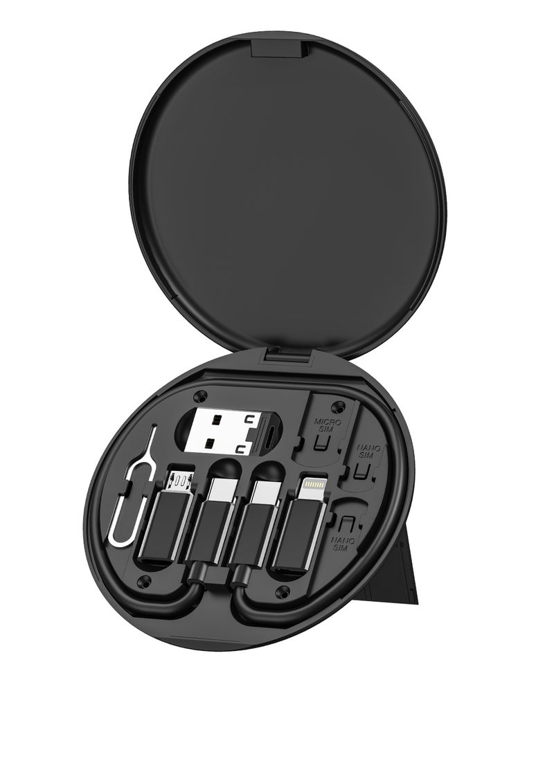 JBQ - Multi Function Charging Cables Suit Storage Kit Case with Take Card Pin, Type C To Type C, Micro And Lightning, USB A To Type C, Micro and Lightning, TF and SIM Cards Storage - Image 1