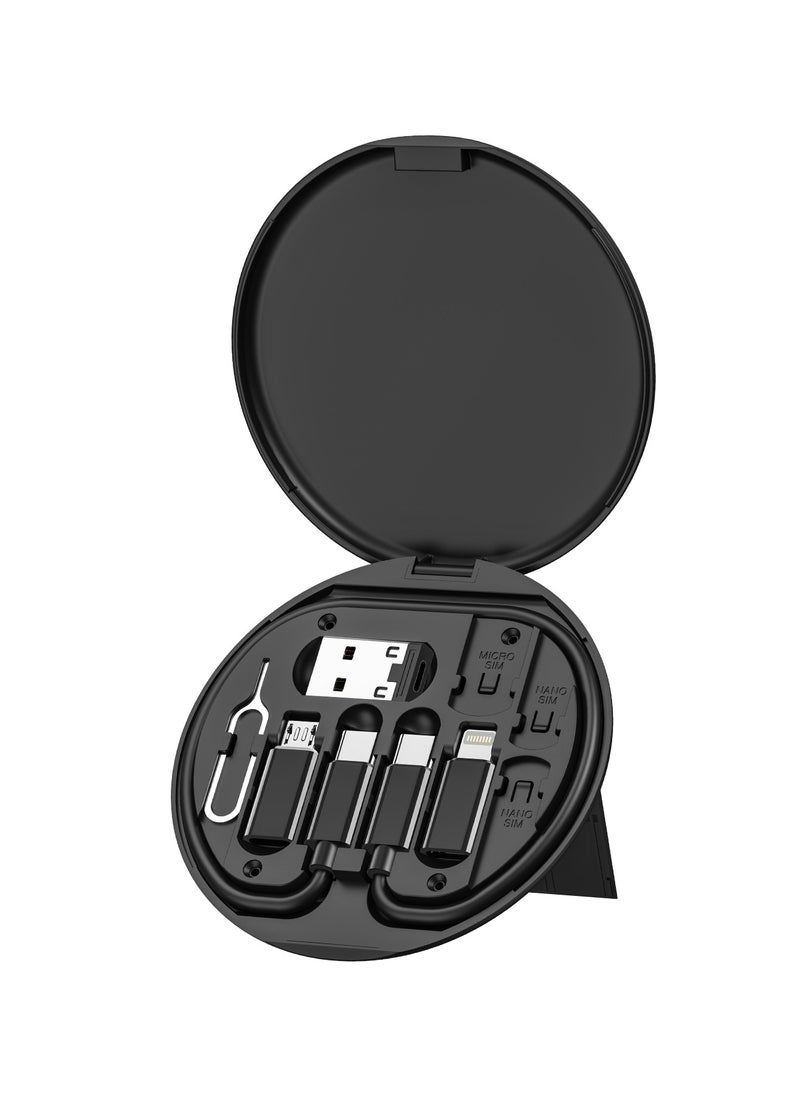 JBQ - Multi Function Charging Cables Suit Storage Kit Case with Take Card Pin, Type C To Type C, Micro And Lightning, USB A To Type C, Micro and Lightning, TF and SIM Cards Storage - Image 1