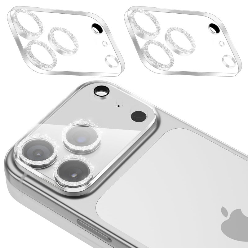 imluckies 3 Pack for iPhone 17 Pro Max 6.9" Camera Lens Protector Glitter, HD Clear Tempered Glass Camera Accessories, 9H Hardness Screen Cover, Case Friendly[Not Affect Night Shots], Sparkly Silver - Image 1