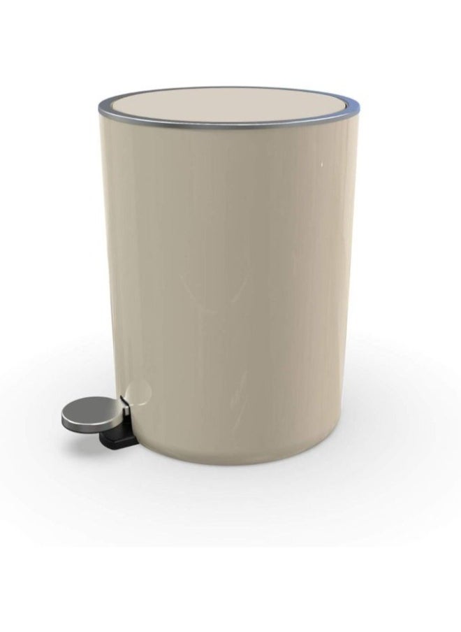 Primanova Acrylic Trash Can With Soft Close Lid Round Foot Pedal Removable Plastic Trash Can With Soft Closing Liter Bin 5 Liter- Beige  - Image 1