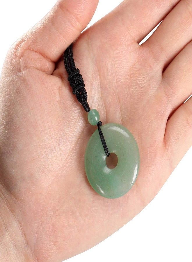 Jovivi 30mm Circle Donut Healing Crystals Necklace Natural Green Aventurine Semi-Precious Gemstone Stone Amulet Lucky Coin Donuts Protection Reiki Chakra Pendant Adjustable Rope - Image 3