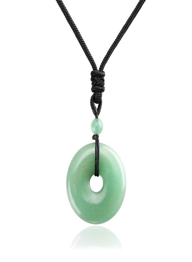 Jovivi 30mm Circle Donut Healing Crystals Necklace Natural Green Aventurine Semi-Precious Gemstone Stone Amulet Lucky Coin Donuts Protection Reiki Chakra Pendant Adjustable Rope - Image 1