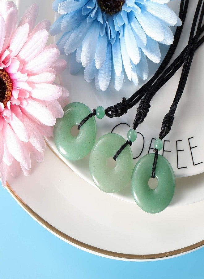 Jovivi 30mm Circle Donut Healing Crystals Necklace Natural Green Aventurine Semi-Precious Gemstone Stone Amulet Lucky Coin Donuts Protection Reiki Chakra Pendant Adjustable Rope - Image 2