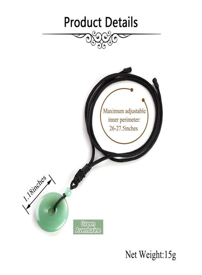 Jovivi 30mm Circle Donut Healing Crystals Necklace Natural Green Aventurine Semi-Precious Gemstone Stone Amulet Lucky Coin Donuts Protection Reiki Chakra Pendant Adjustable Rope - Image 4