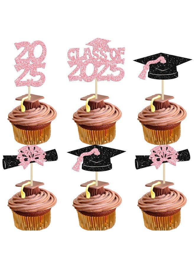 Ephlyn 36Pcs 2025 Graduation Cupcake Toppers - Pink - Graduation Occasion - Cake Toppers - Image 1
