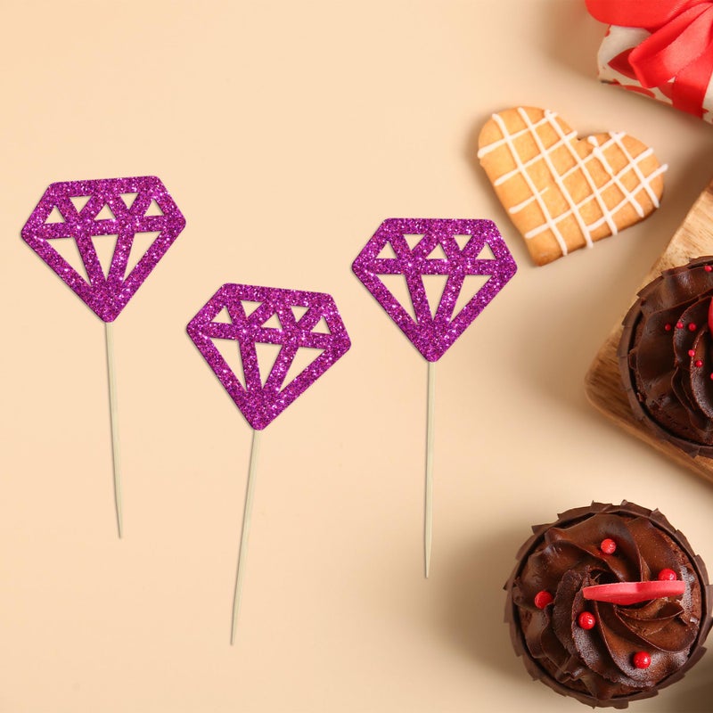 Ephlyn 24Pcs Diamond Ring Cupcake Toppers Purple Glitter Diamond Wedding Ring Cupcake Picks for Marriage Engagement Anniversary Valentines Party Cake Decorations Supplies  - Image 5