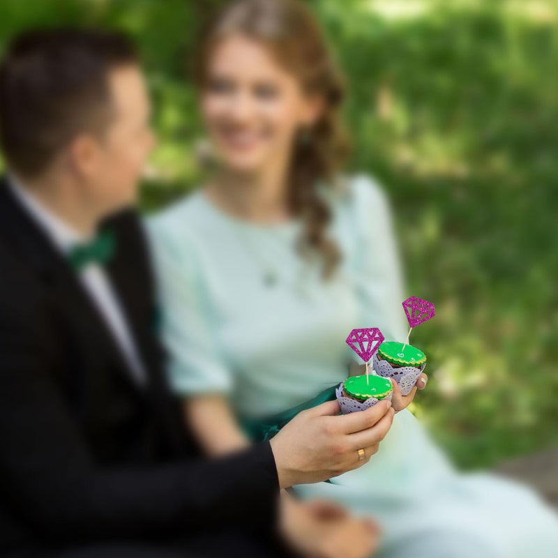 Ephlyn 24Pcs Diamond Ring Cupcake Toppers Purple Glitter Diamond Wedding Ring Cupcake Picks for Marriage Engagement Anniversary Valentines Party Cake Decorations Supplies  - Image 4
