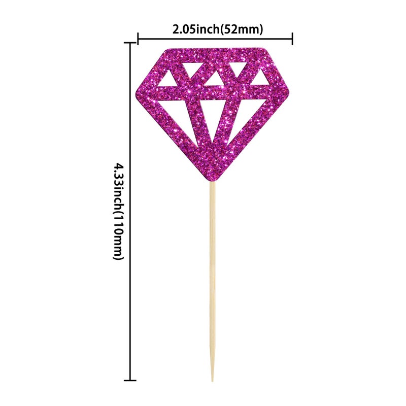 Ephlyn 24Pcs Diamond Ring Cupcake Toppers Purple Glitter Diamond Wedding Ring Cupcake Picks for Marriage Engagement Anniversary Valentines Party Cake Decorations Supplies  - Image 2