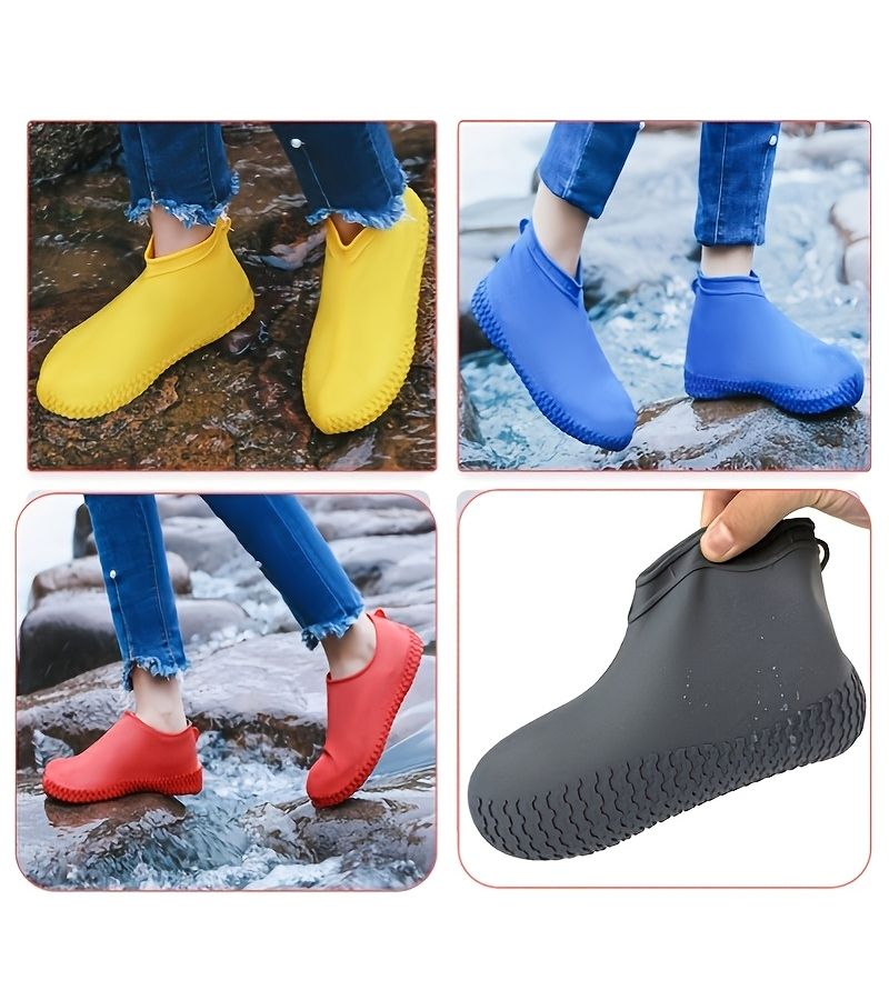 A Pair Of Thickened Outdoor Rubber Rain Shoe Covers Reusable Anti Slip Cycling Rain Boot Covers Waterproof Dirt Resistant Durable Mid Calf Shoe Covers For Men And Women Red Size 40 44 30cm