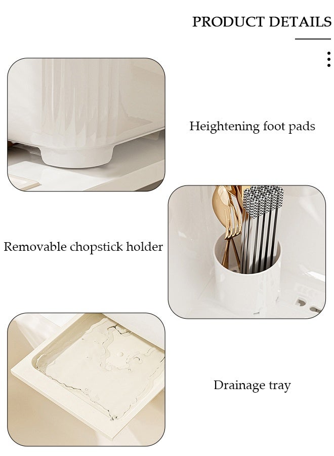 DUNISO حامل تجفيف الأطباق مع غطاء، حامل أطباق كبير لخزائن المطبخ، مصفاة أطباق بلاستيكية مع صينية تصريف، صينية أطباق وأكواب وأدوات مائدة، منظم مطبخ موفر للمساحة، حامل تجفيف زجاجات الرضاعة للأطفال مضاد للغبار، صندوق تخزين تجفيف زجاجات الرضاعة - Image 3