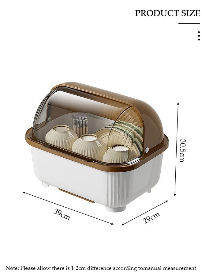 DUNISO حامل تجفيف الأطباق مع غطاء، حامل أطباق كبير لخزائن المطبخ، مصفاة أطباق بلاستيكية مع صينية تصريف، صينية أطباق وأكواب وأدوات مائدة، منظم مطبخ موفر للمساحة، حامل تجفيف زجاجات الرضاعة للأطفال مضاد للغبار، صندوق تخزين تجفيف زجاجات الرضاعة - Image 2