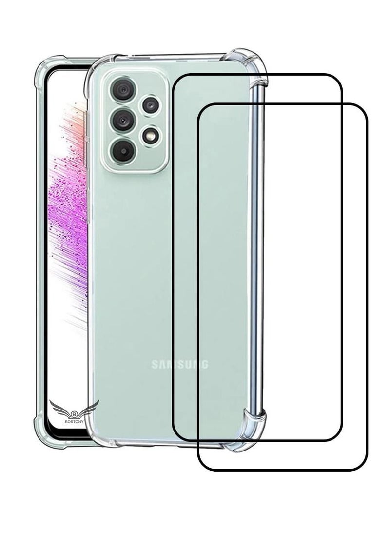 BORTONY Samsung Galaxy A73 5G Cover with Dual Screen Protector Tempered Glass Phone Film Anti Scratch Transparent Protective Case - Image 1