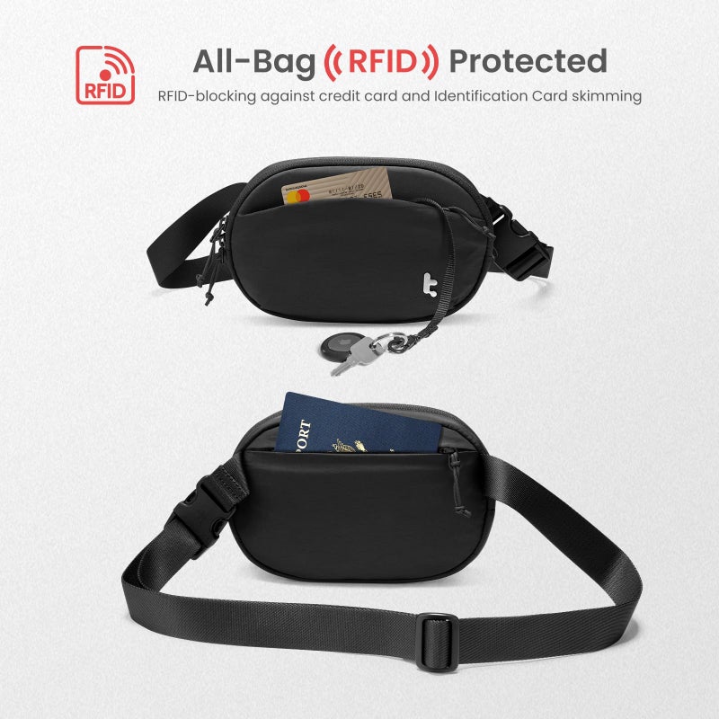 tomtoc 1.5L Belt Bag Sling Bag with RFID Blocking for Cellphone, Passports, Cross Body Fanny Pack for Women Men, Sling Waist Bags with Adjustable Strap for Travel Walk, Black - Image 5