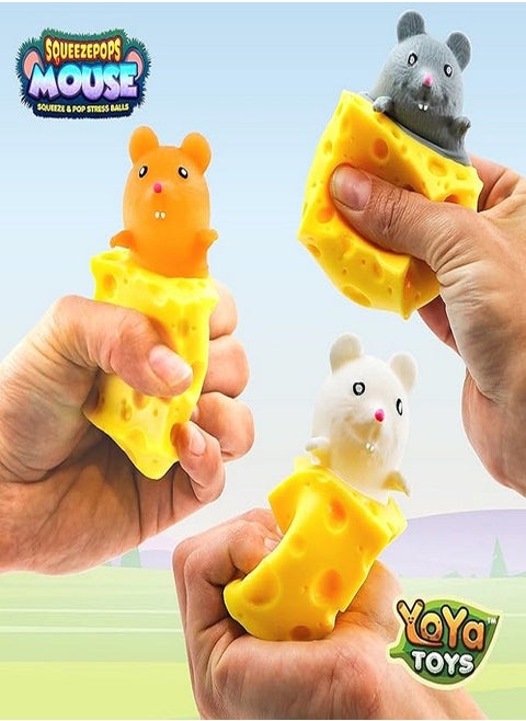 Mouse in Cheese Squishy - Squeeze Fidget Toy, Mouse Pop Up Fidget Toy - Stress Relief Plush, Squeeze Cheese - Autism/ADHD Sensory Cheese Wedge Toy - Set of 3 Popping Mice Toy