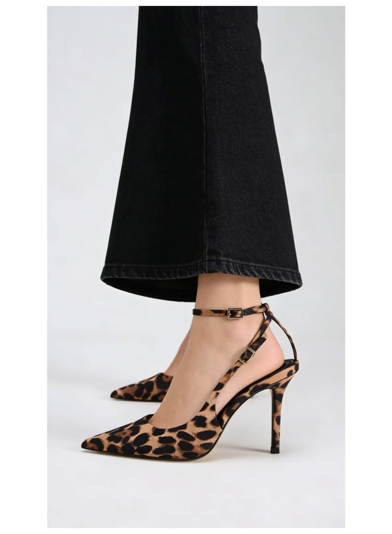 ZARA Leopard Print Slingback Kitten Heel Pumps, Style 1827/710/195, Women's Pointed-Toe Dress Shoes High heels, approximately 8cm - Image 1