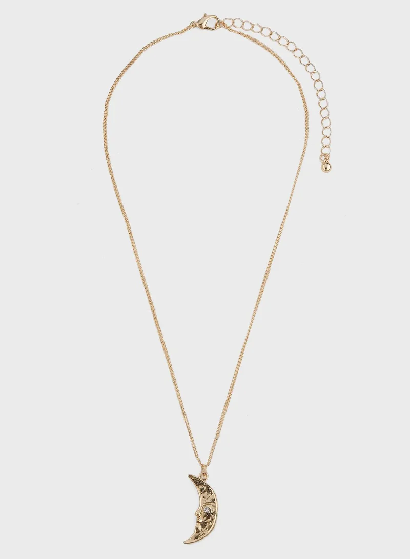 Ginger Star & Moon Diamante Necklace & Earrings Set