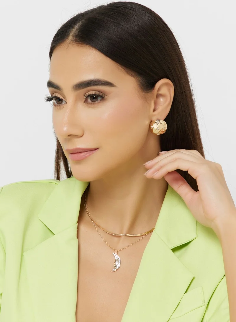 Ginger Star & Moon Diamante Necklace & Earrings Set
