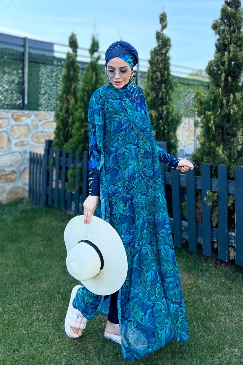 Remsa Mayo Remsa Swimsuit Remsa Modest Swimsuit Patterned Single Kaftan Pareo 430-304 Leaf Poster