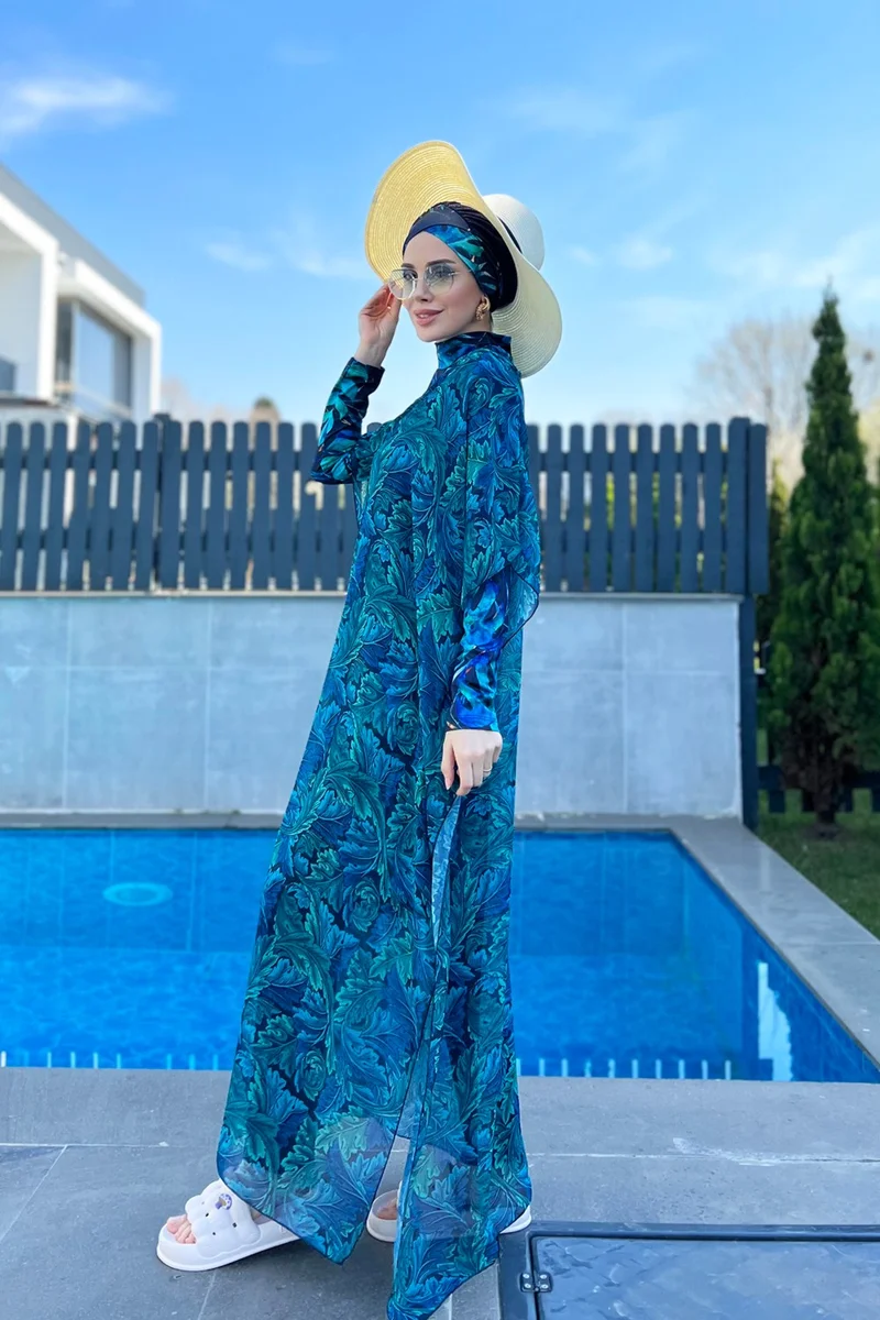 Remsa Mayo Remsa Swimsuit Remsa Modest Swimsuit Patterned Single Kaftan Pareo 430-304 Leaf Poster