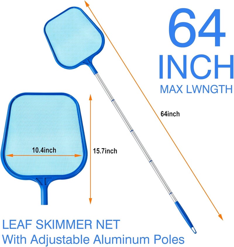 Loiyadn Pool Skimmer - Pool Skimmer Net with 5 Aluminum Pole Sections 64'', Skimmer Net with Fine Mesh Net for Cleaning Leaf of Swimming Pools, Spas, Hot Tubs and Fountains - Image 4