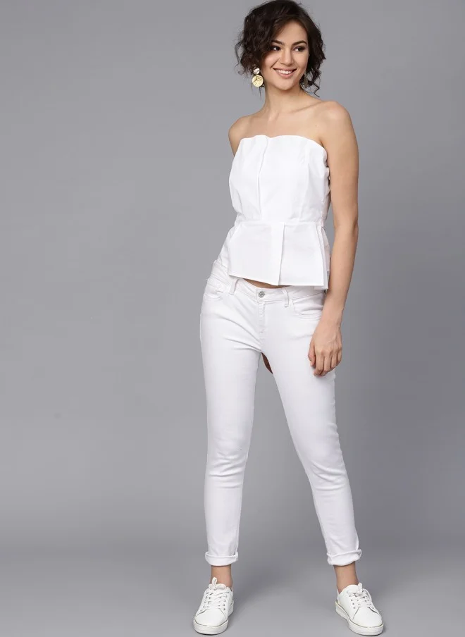 STREET 9 White Solid Tube Top for Women