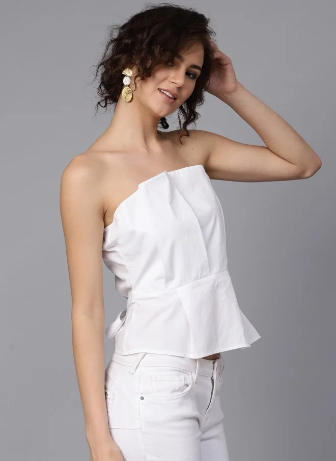 STREET 9 White Solid Tube Top for Women
