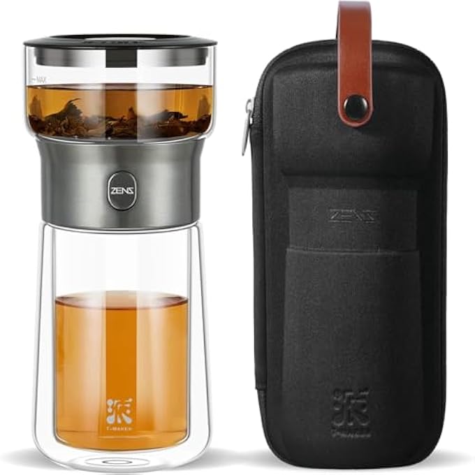 NALACAL إبريق شاي زجاجي صغير حديث 3 في 1، صانع شاي ذكي مع مصفاة شاي بسيطة بلمسة واحدة، كوب شاي مزدوج الجدار سعة 9 أونصة لأوراق الشاي السائبة، مثالي للشاي الأسود والأبيض - Image 1