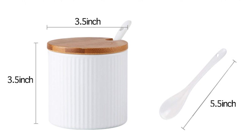 Mathew O Ceramic Embossed Stripe Sugar Bowl Spice Jar Storage Seasoning Pot with Lid Spoon - Image 2