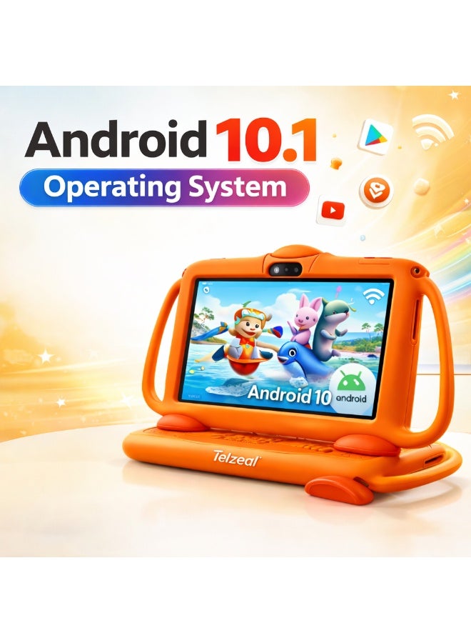 Telzeal P600 Kids Tablet Orange – 7 Inch HD Display, 6GB RAM 128GB Storage, Android 10.1, 3000mAh Battery, WiFi, Front & Rear Camera, Shockproof Protective Case - Image 2