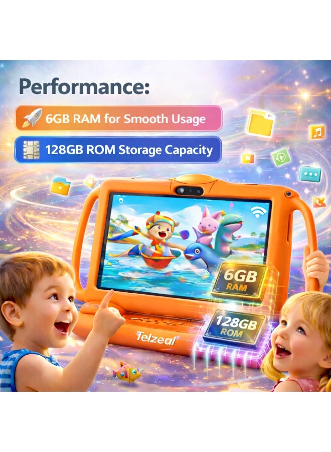 Telzeal P600 Kids Tablet Orange – 7 Inch HD Display, 6GB RAM 128GB Storage, Android 10.1, 3000mAh Battery, WiFi, Front & Rear Camera, Shockproof Protective Case - Image 4