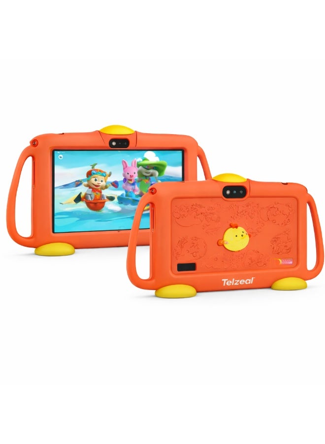Telzeal P600 Kids Tablet Orange – 7 Inch HD Display, 6GB RAM 128GB Storage, Android 10.1, 3000mAh Battery, WiFi, Front & Rear Camera, Shockproof Protective Case - Image 1
